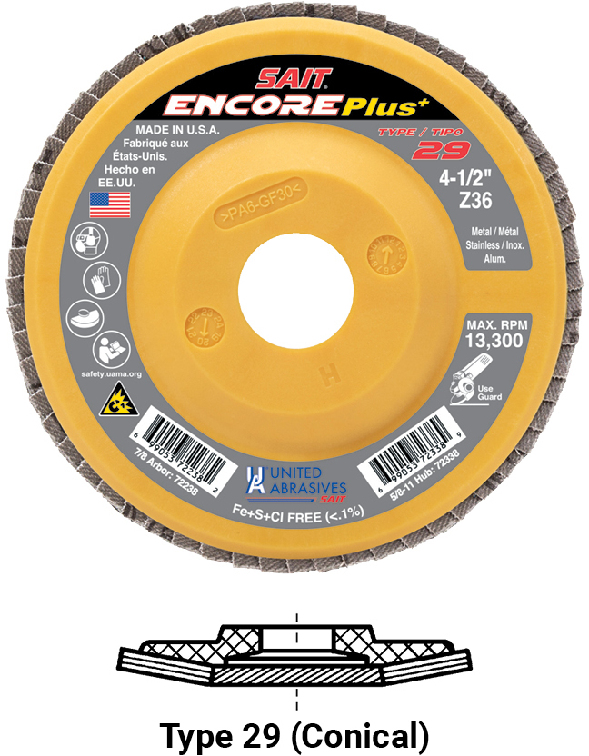 ENCORE+ T29 4-1/2 X 7/8 36X - Flap Discs